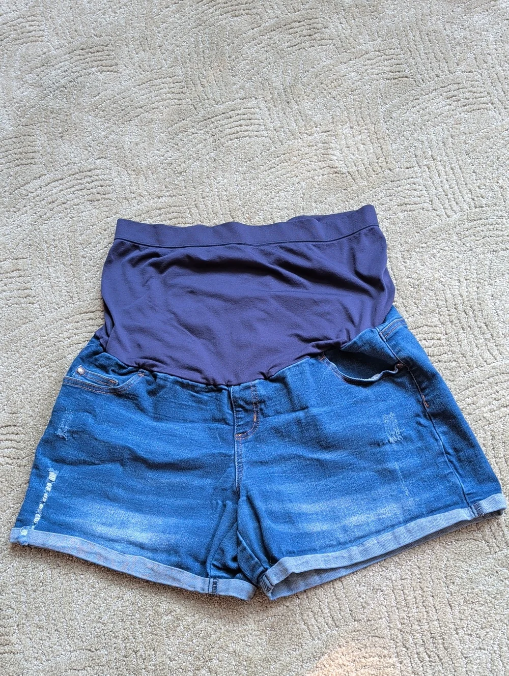 Maternity High-Waist Denim Shorts with Navy Support Panel